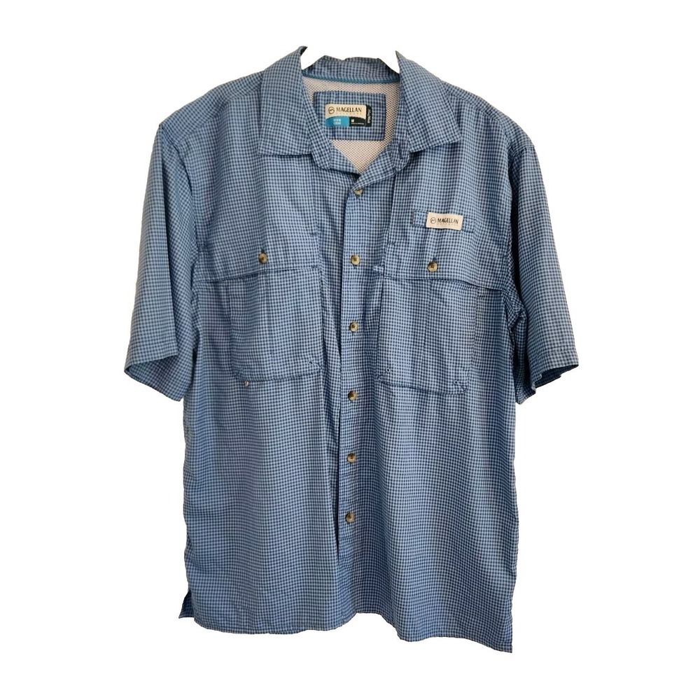Magellan Men's Shirt Sz Medium Fish Gear Angler Fit Fishing Mag Wick Blue Plaid